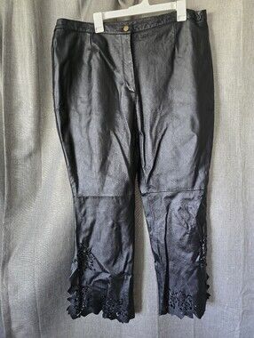 Vtg Via Accenti Side Slit Eyelet Leather Pants Black Size 22W